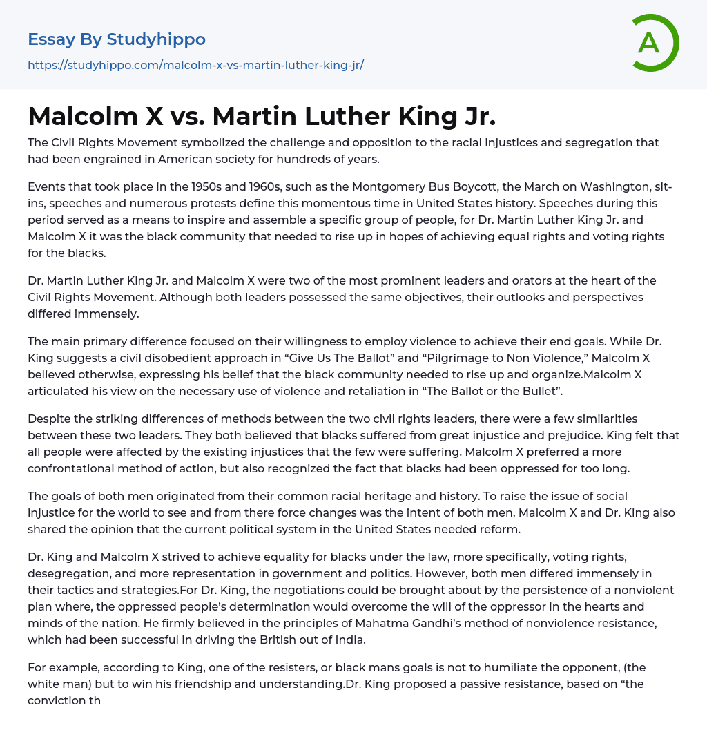 Malcolm X vs. Martin Luther King Jr. Essay Example
