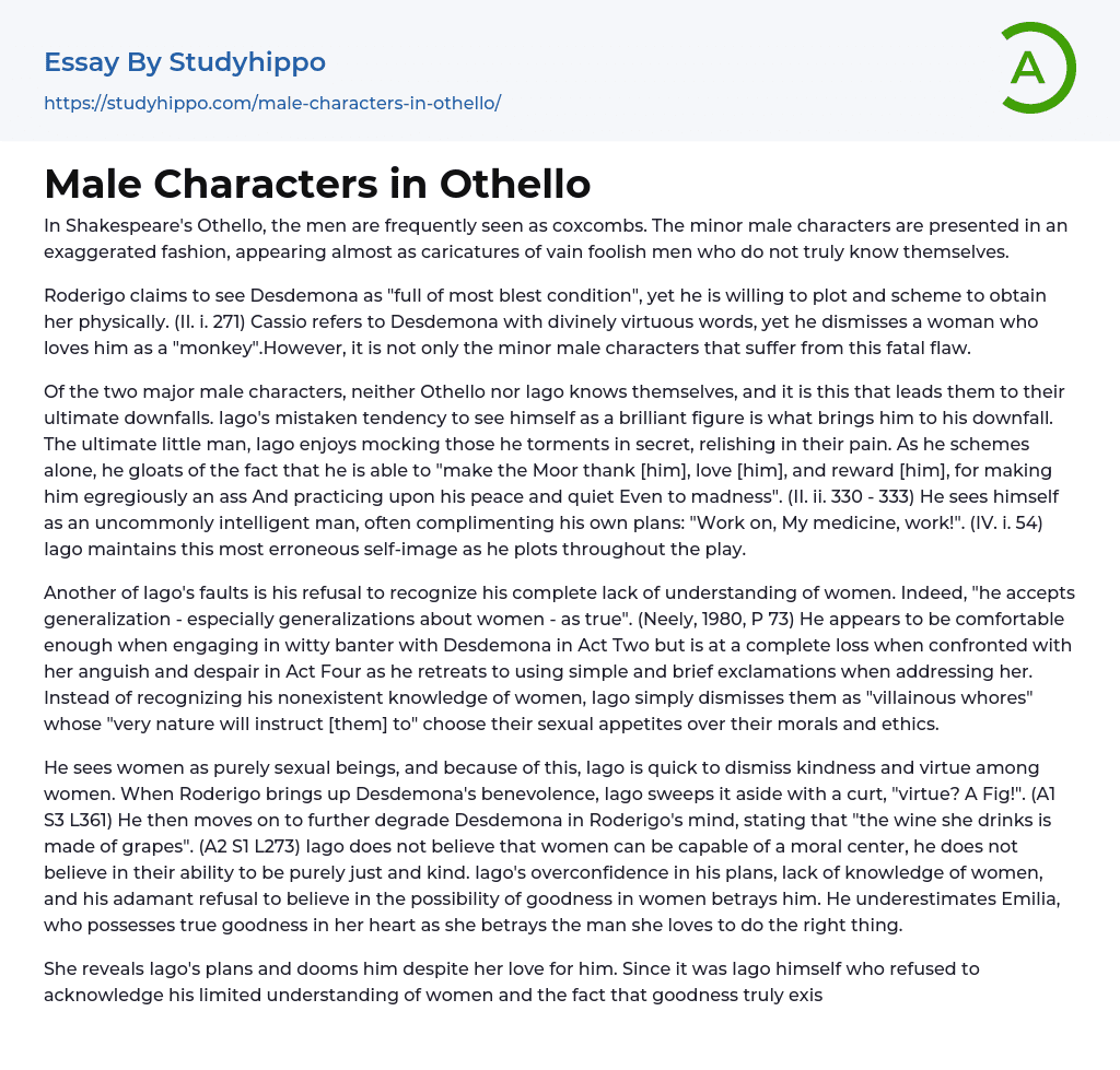 Male Characters in Othello Essay Example