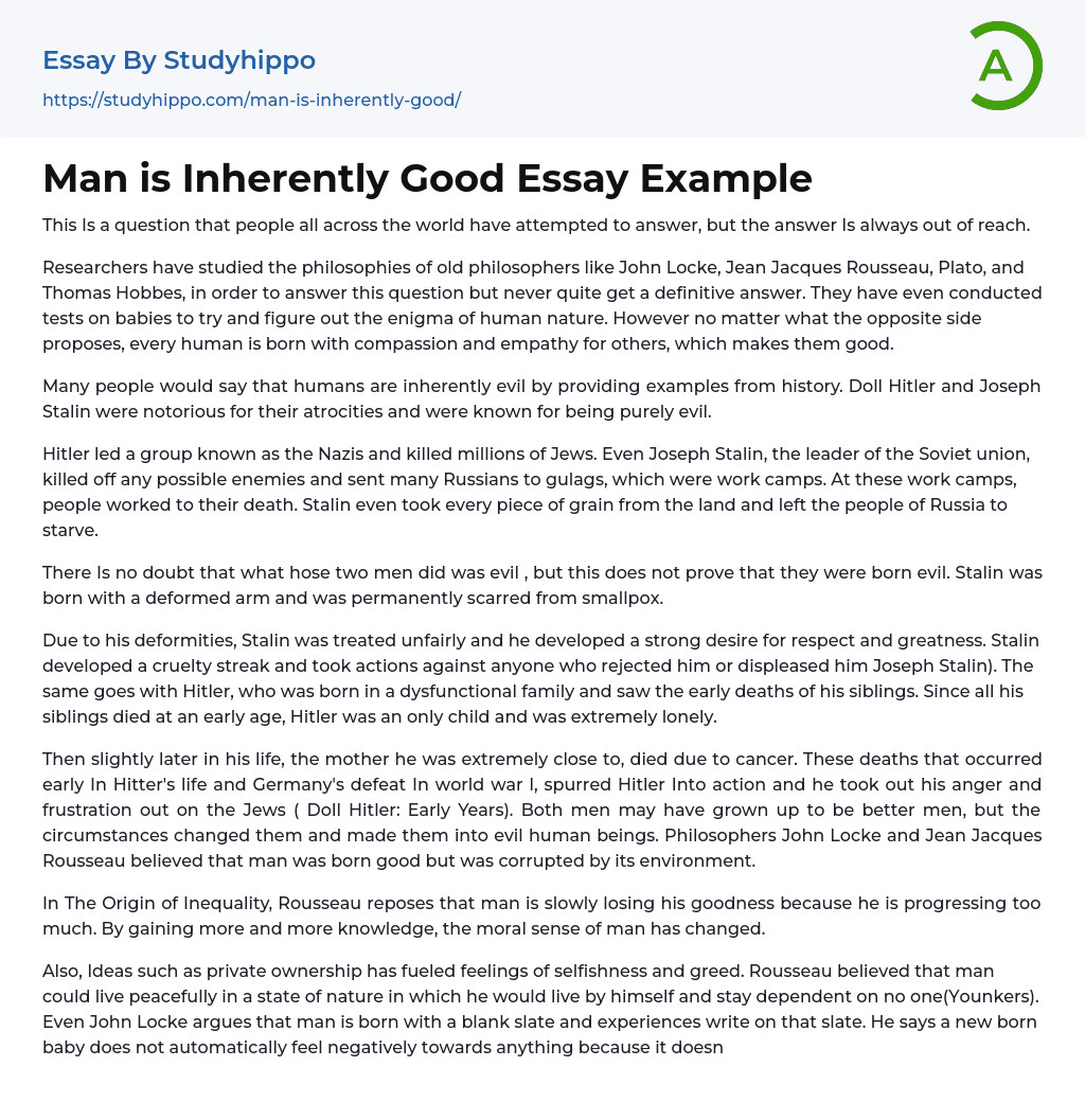 Man is Inherently Good Essay Example