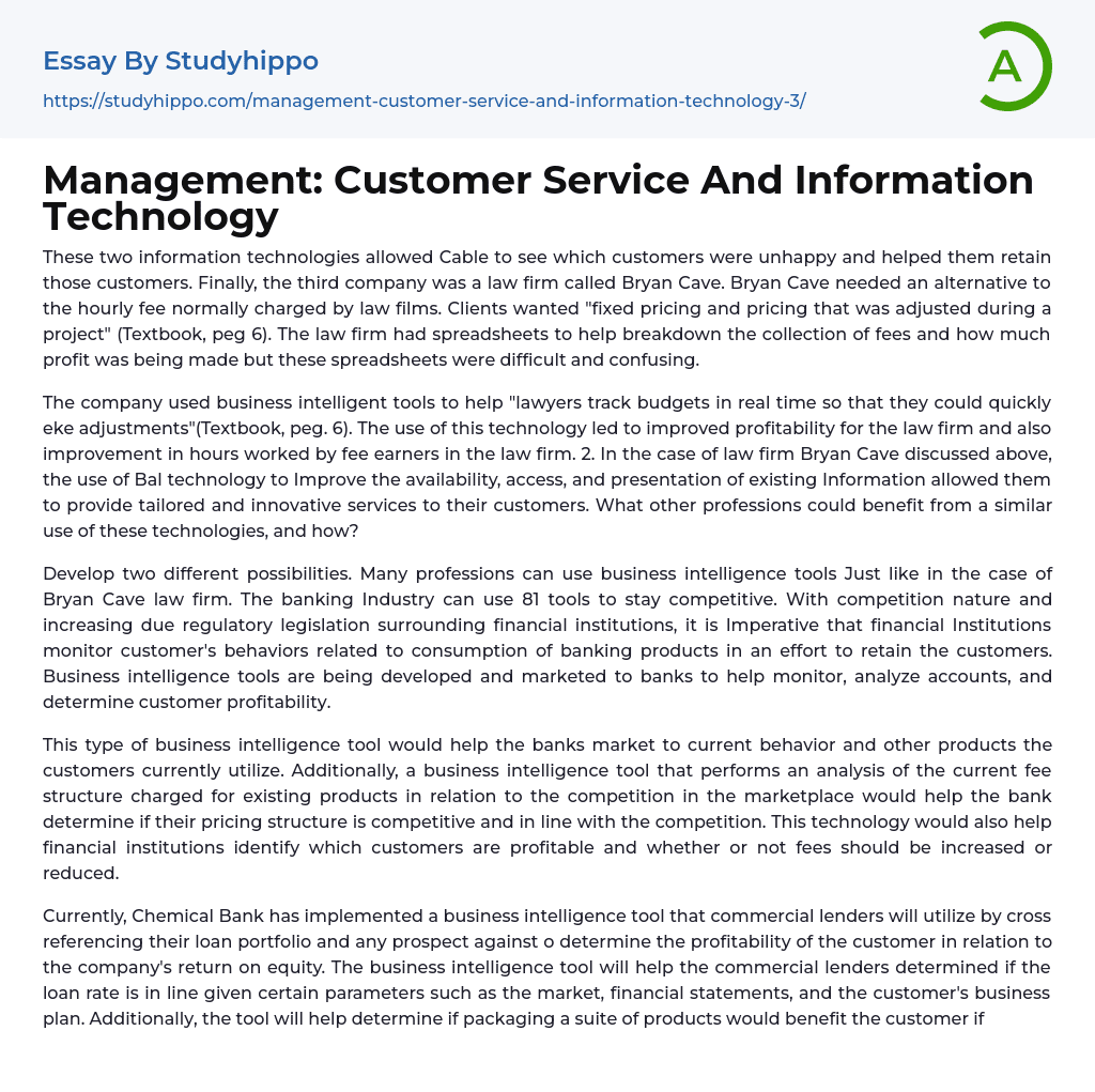 Management: Customer Service And Information Technology Essay Example