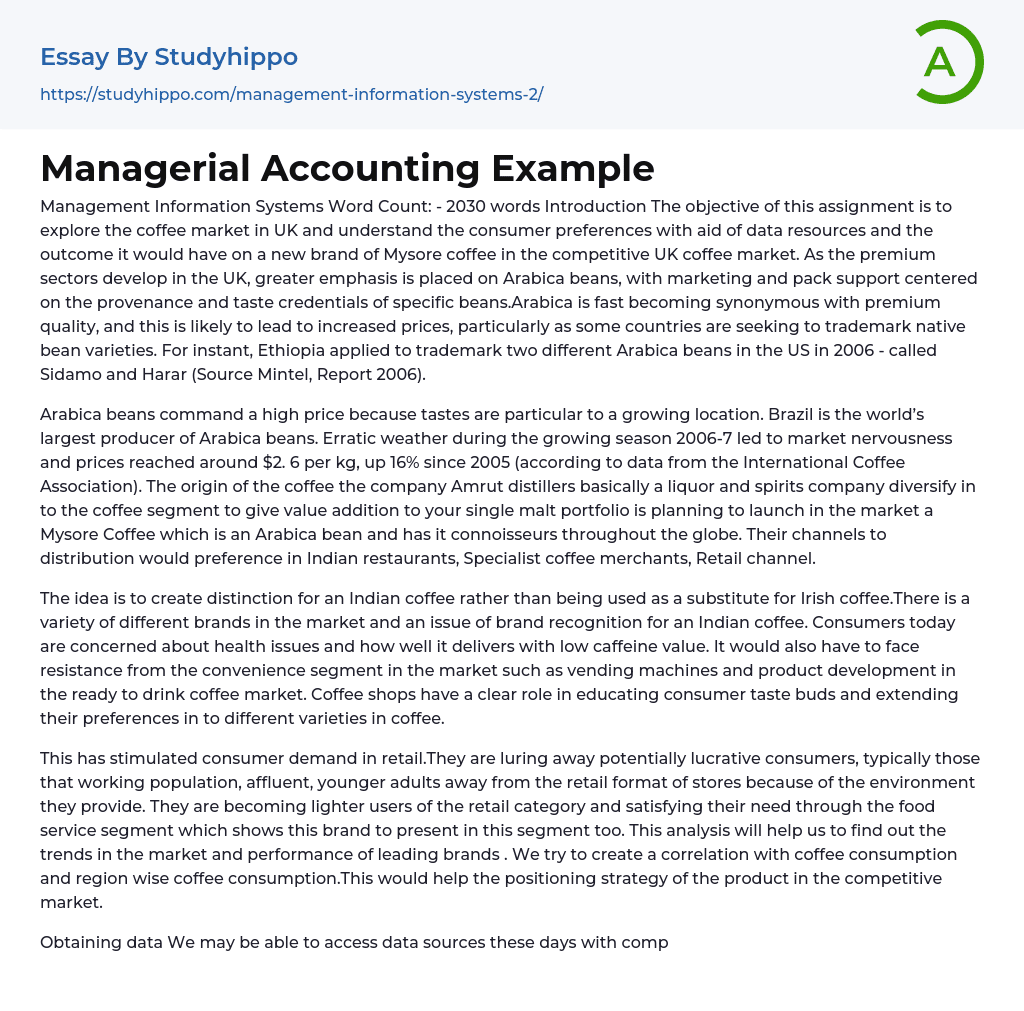 Managerial Accounting Example Essay Example