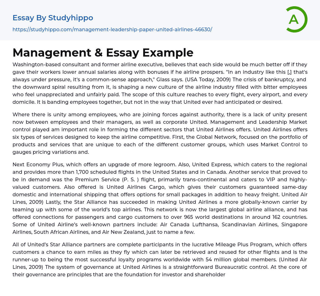 Management &amp Essay Example