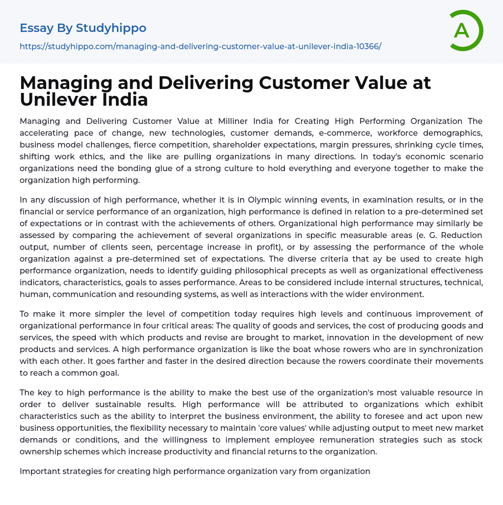 Managing and Delivering Customer Value at Unilever India Essay Example