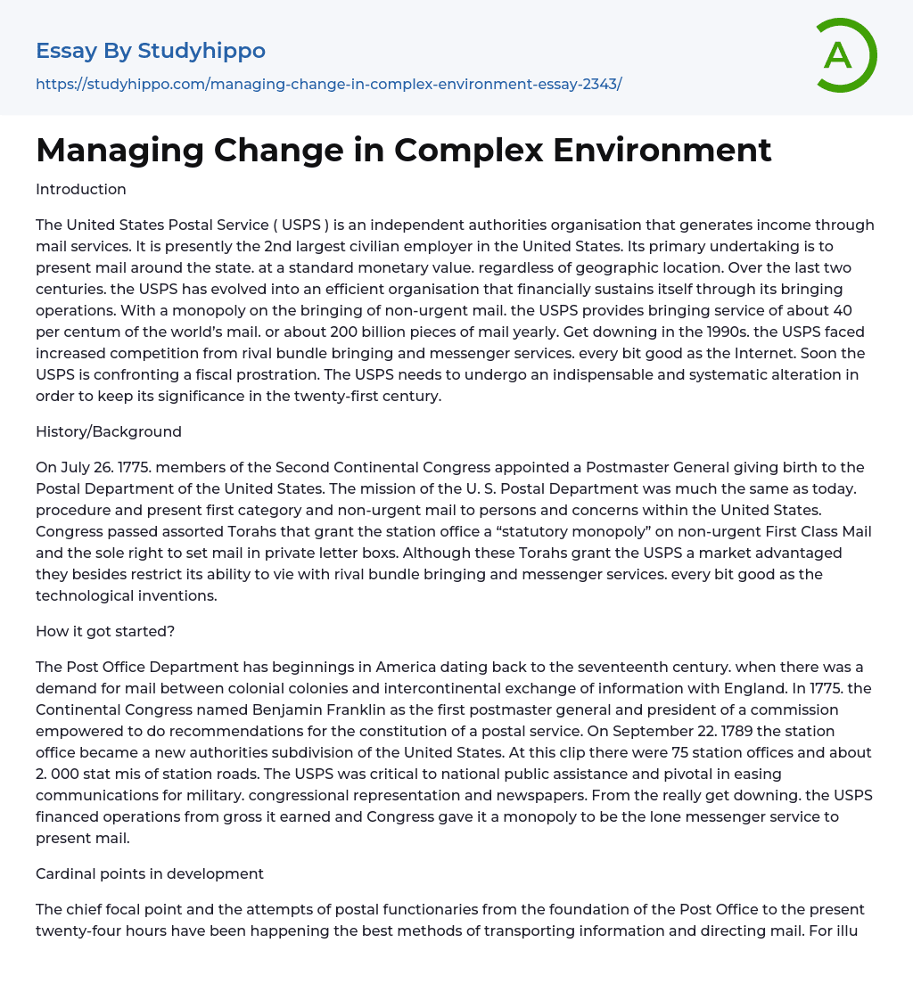 Managing Change in Complex Environment Essay Example