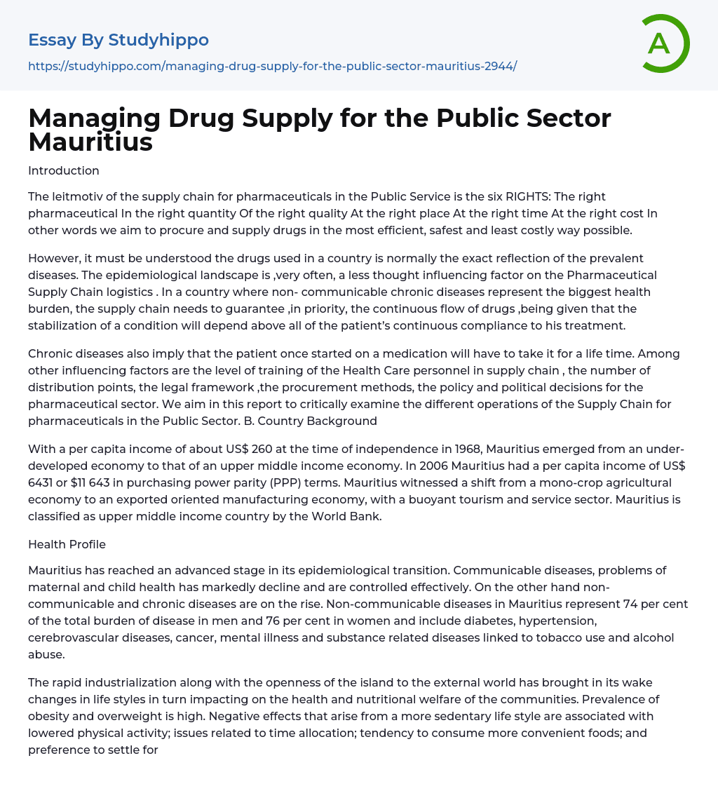 Managing Drug Supply for the Public Sector Mauritius Essay Example