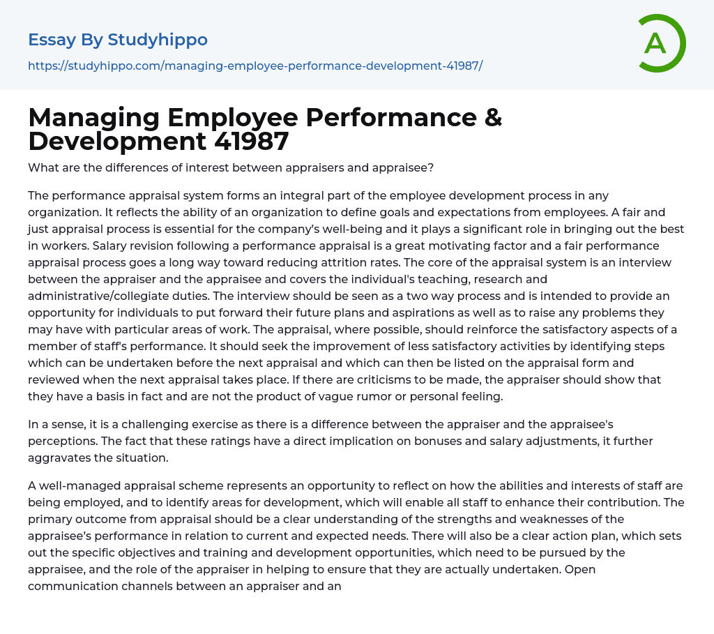 Managing Employee Performance & Development 41987 Essay Example