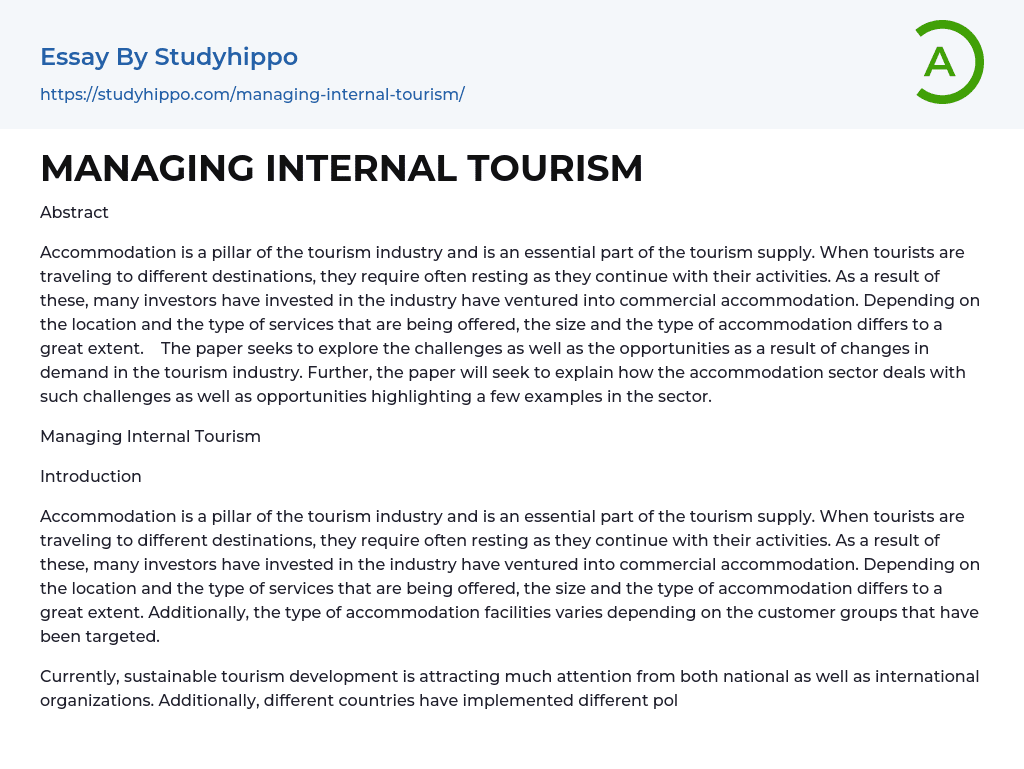 MANAGING INTERNAL TOURISM Essay Example