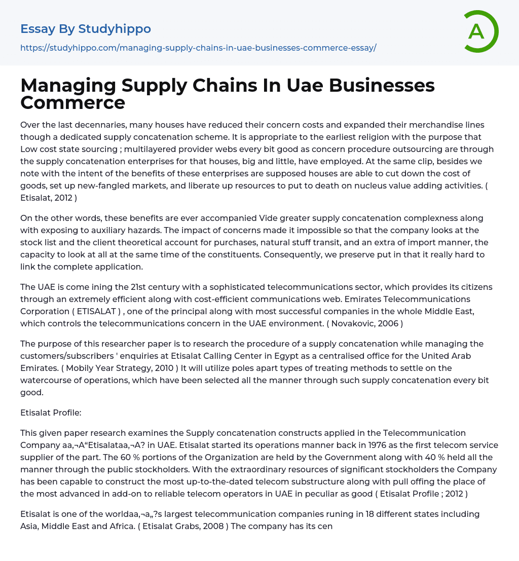 Managing Supply Chains In Uae Businesses Commerce Essay Example