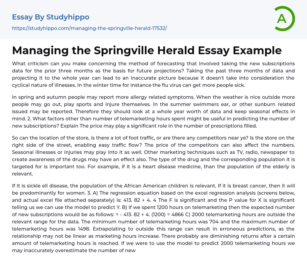 Managing the Springville Herald Essay Example