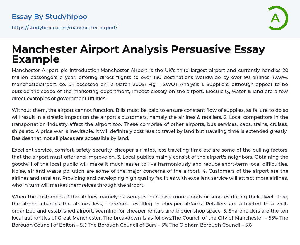 Manchester Airport Analysis Persuasive Essay Example