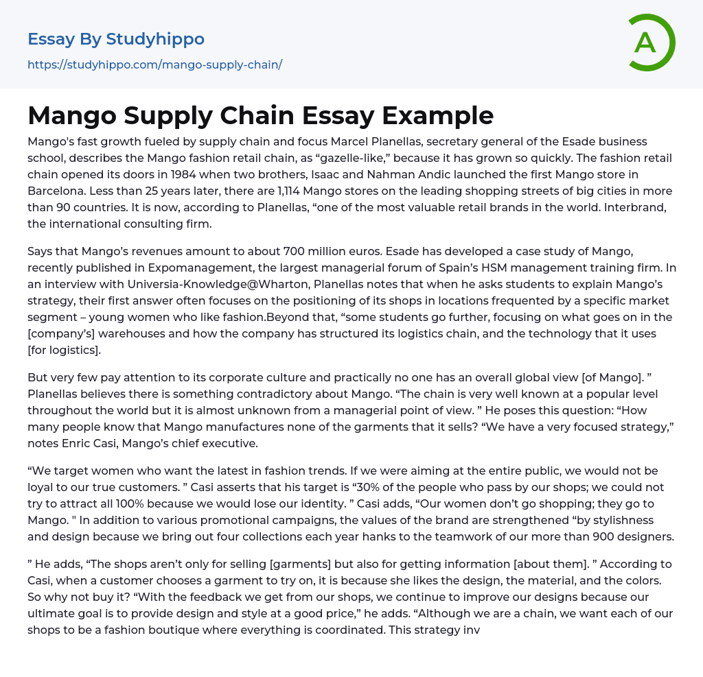 Mango Supply Chain Essay Example