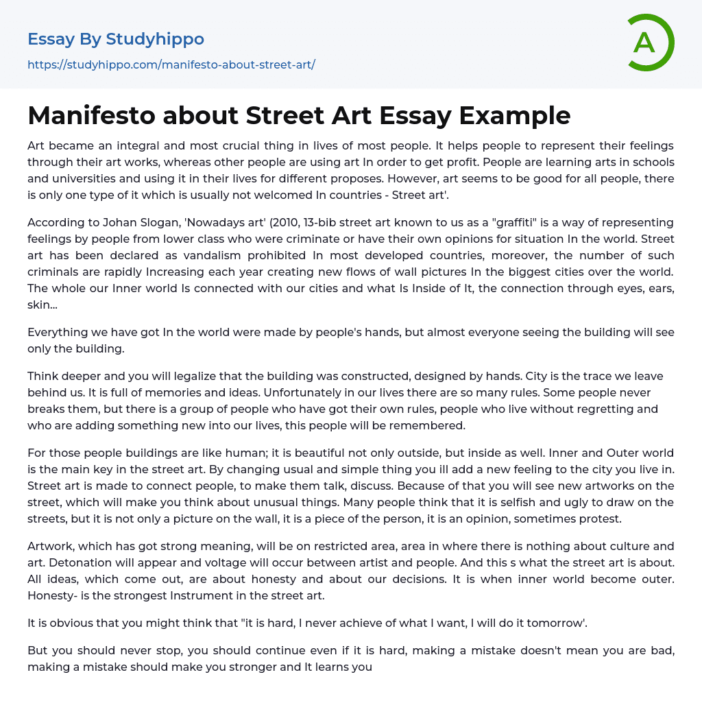 Manifesto about Street Art Essay Example