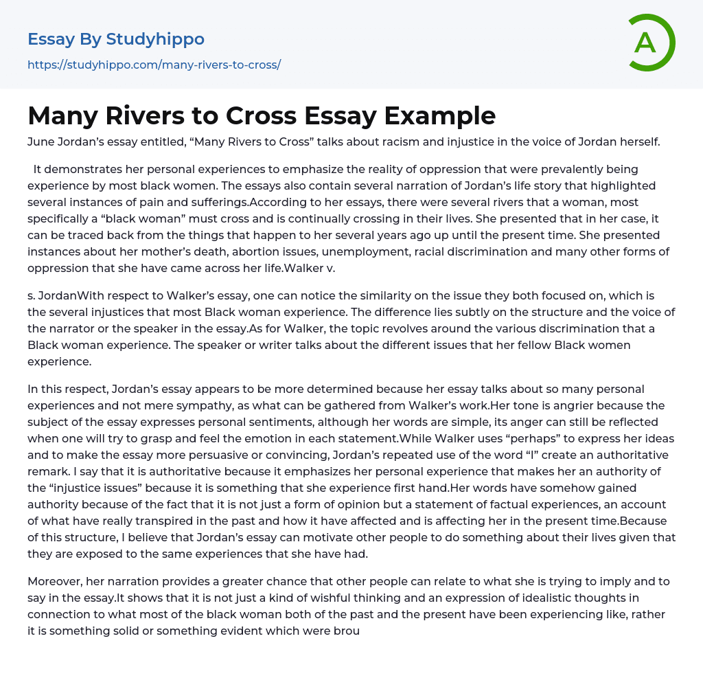 Many Rivers to Cross Essay Example StudyHippo com