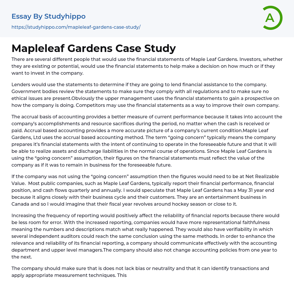 Mapleleaf Gardens Case Study Essay Example