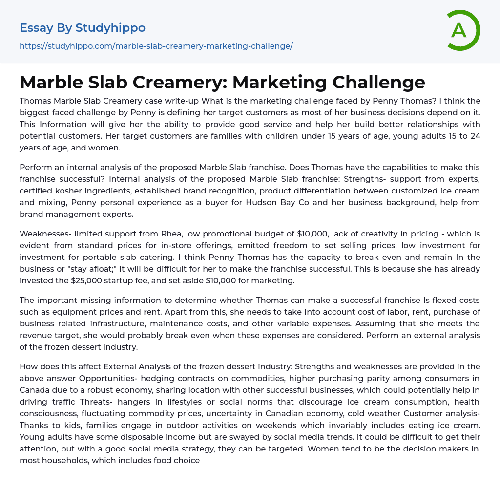 Marble Slab Creamery: Marketing Challenge Essay Example