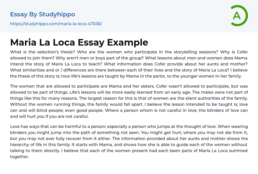 Maria La Loca Essay Example