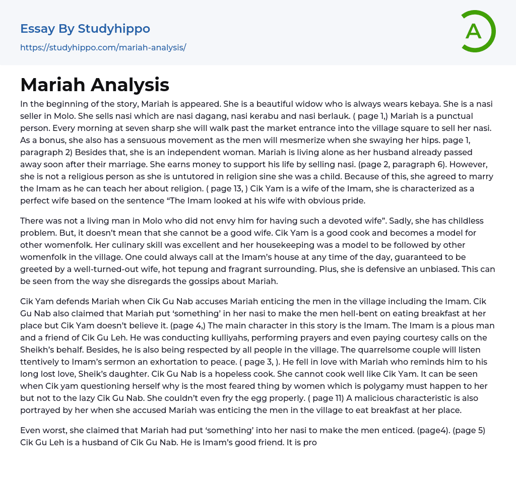 Mariah Analysis Essay Example