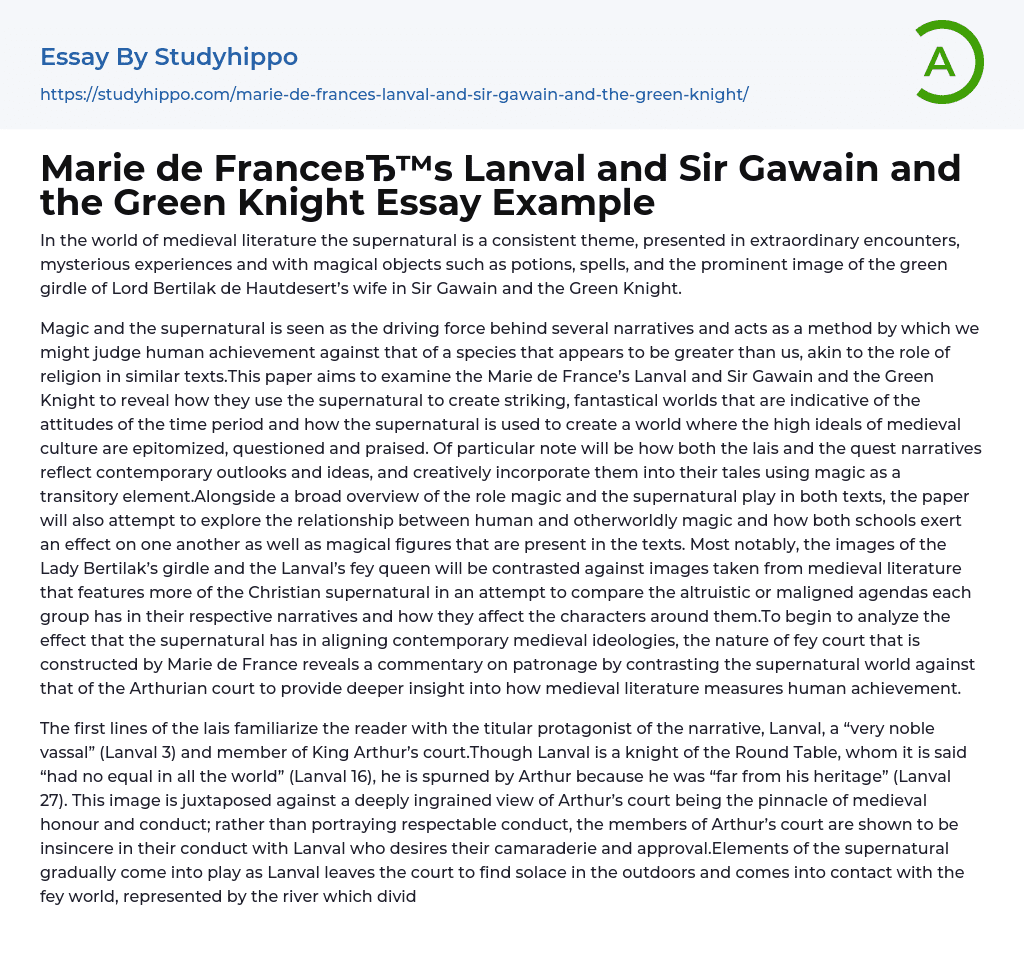 Marie de France’s Lanval and Sir Gawain and the Green Knight Essay Example
