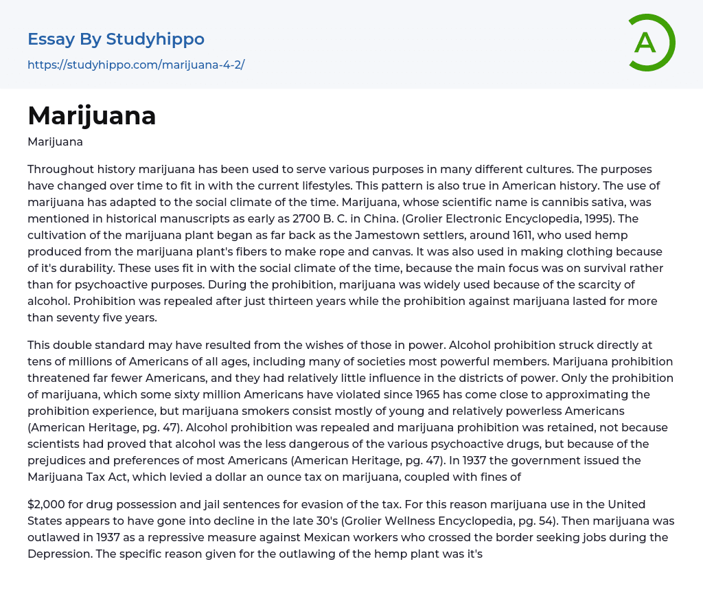 Marijuana Essay Example
