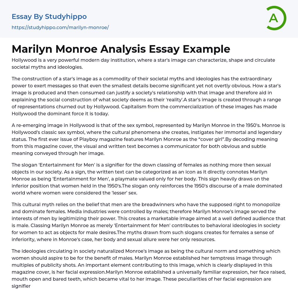 Marilyn Monroe Analysis Essay Example