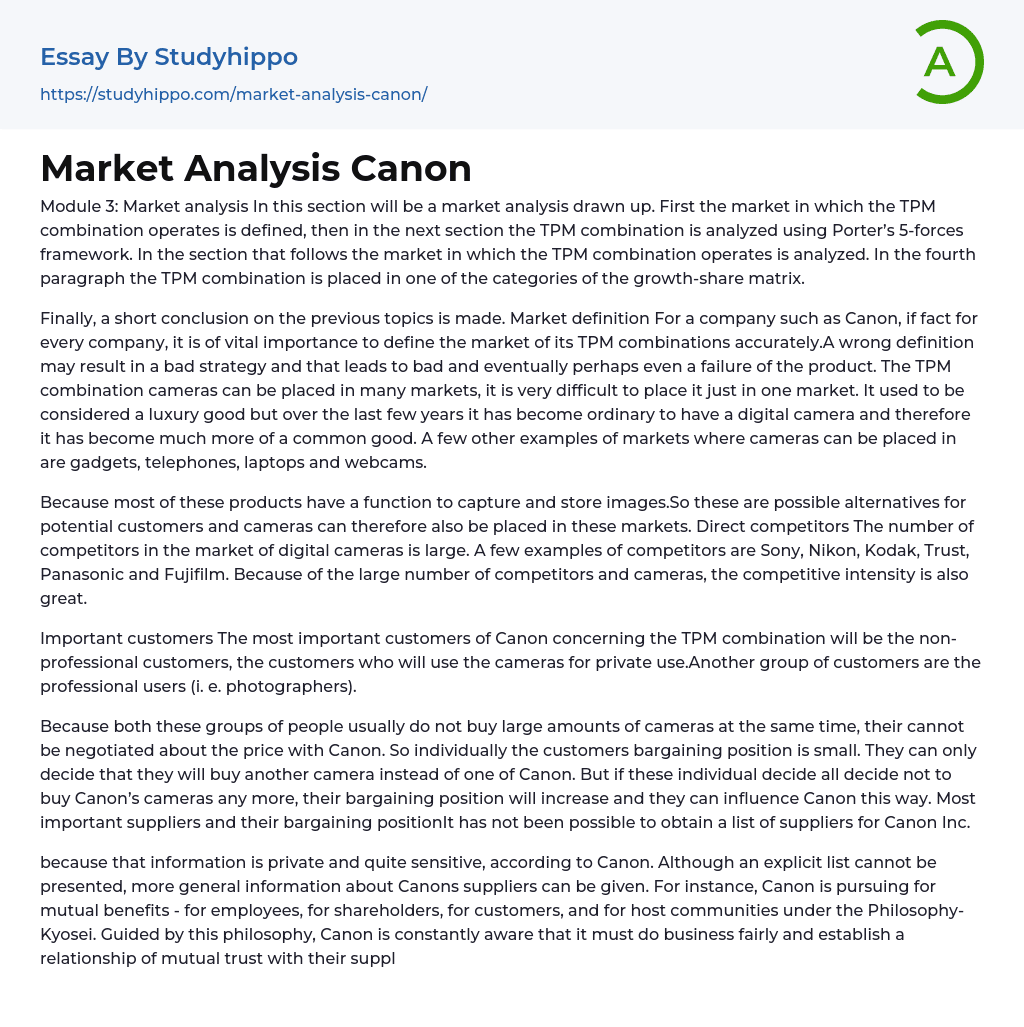 Market Analysis Canon Essay Example