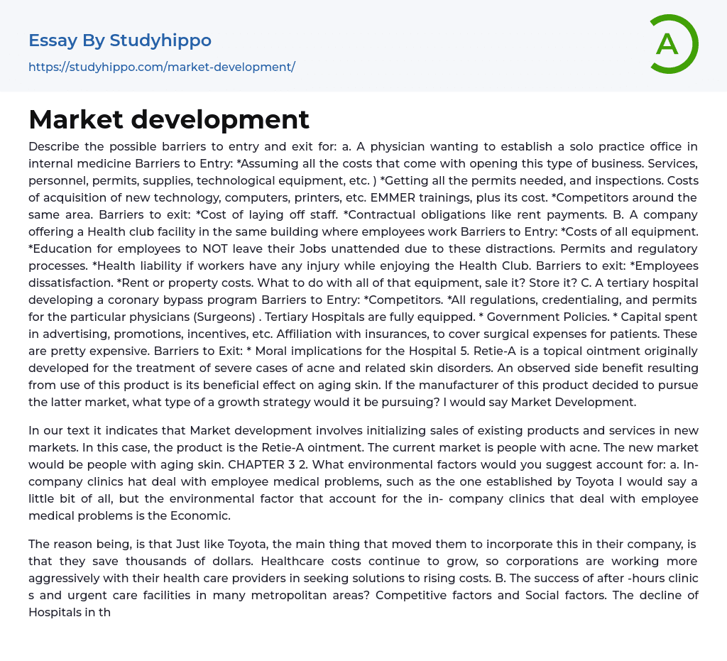 Market development Essay Example