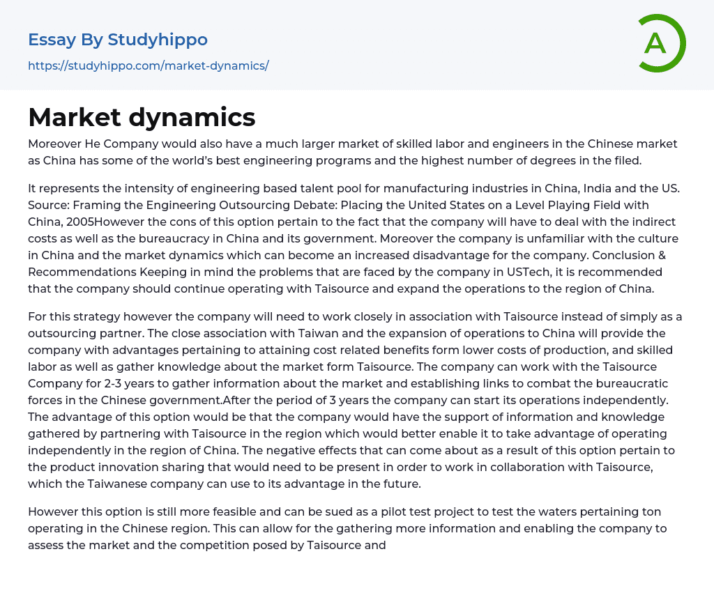 Market dynamics Essay Example