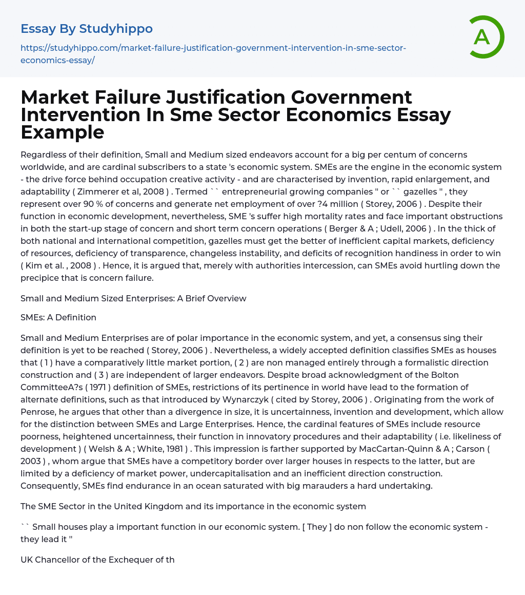 Market Failure Justification Government Intervention In Sme Sector Economics Essay Example
