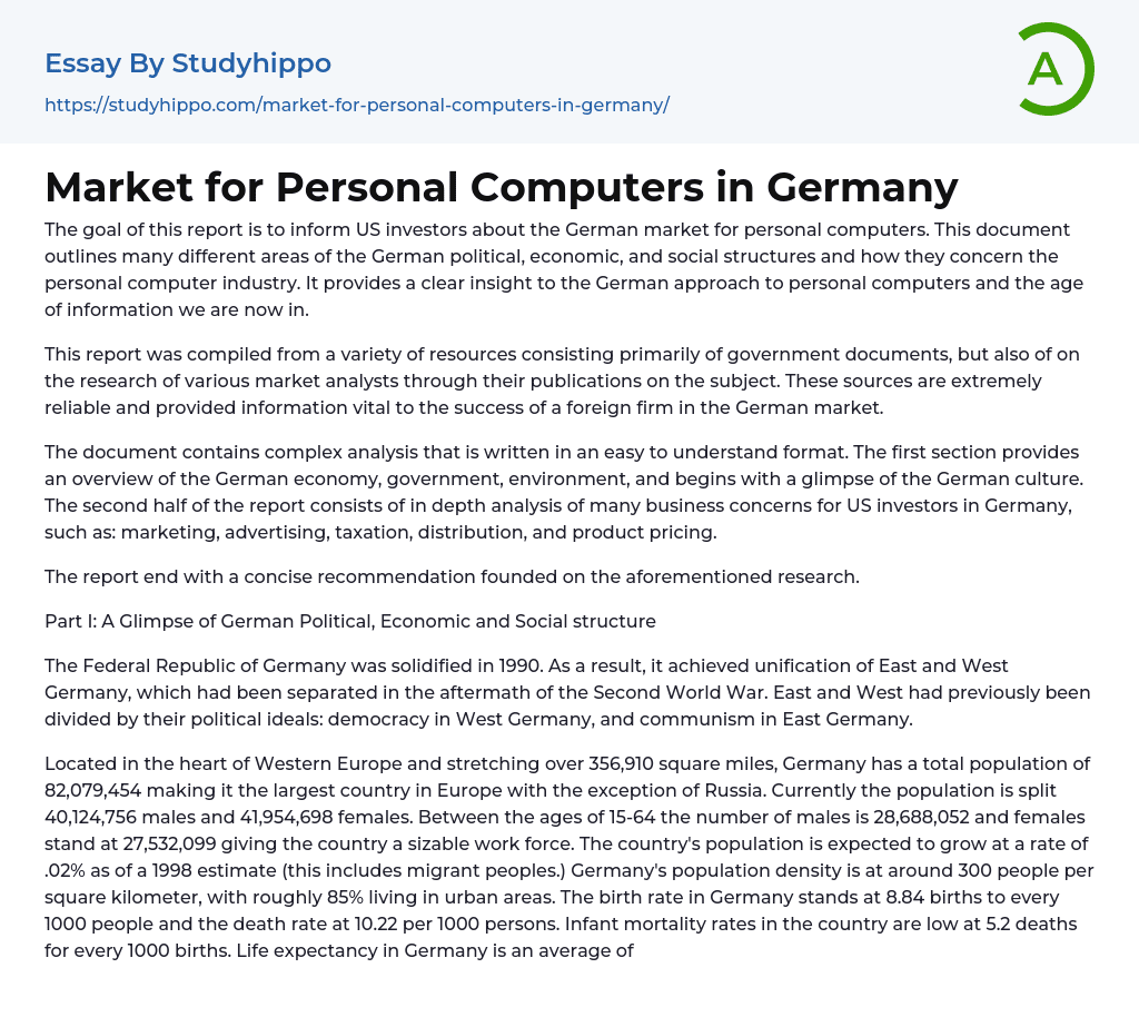 Market for Personal Computers in Germany Essay Example