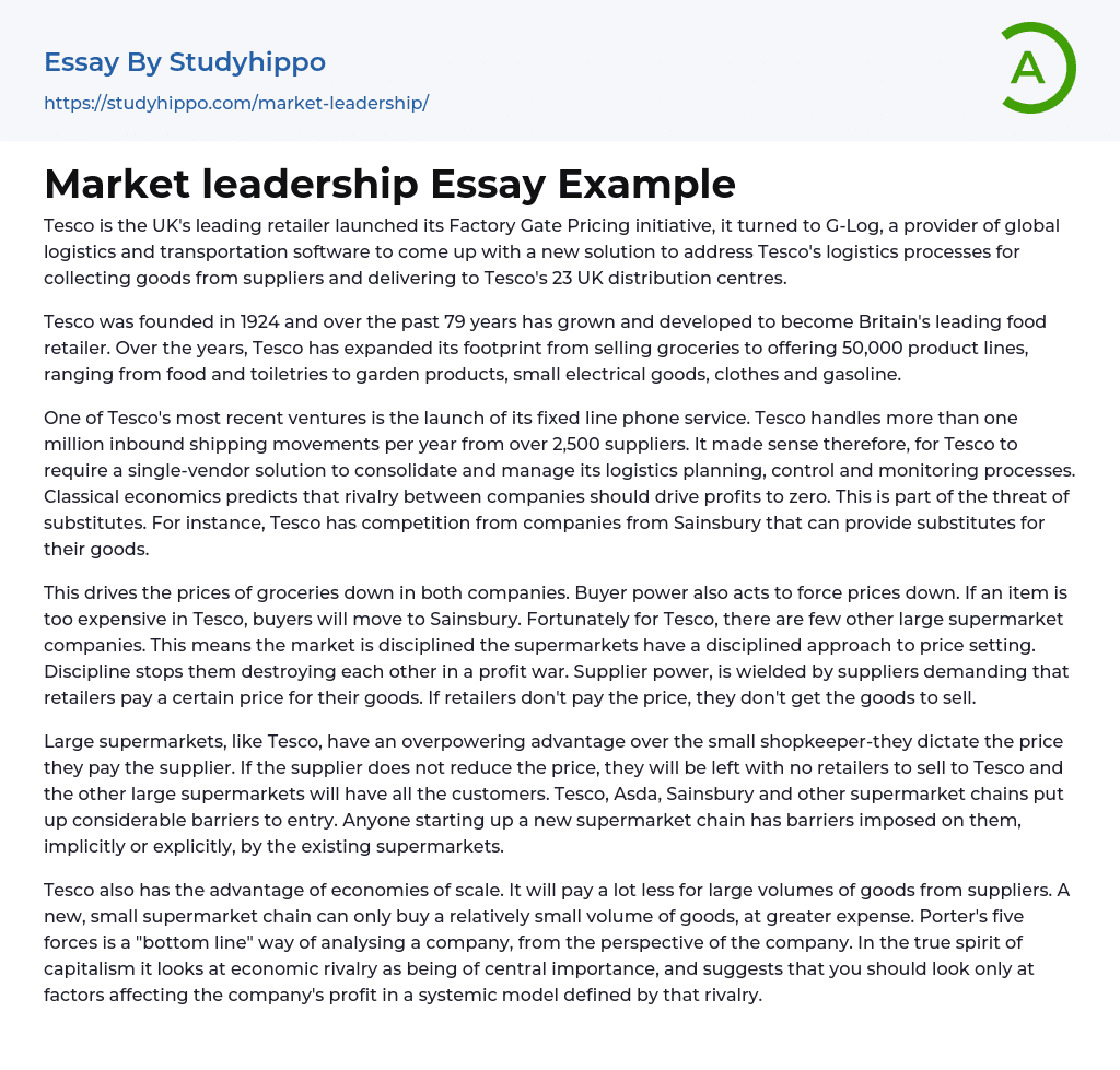 Market leadership Essay Example