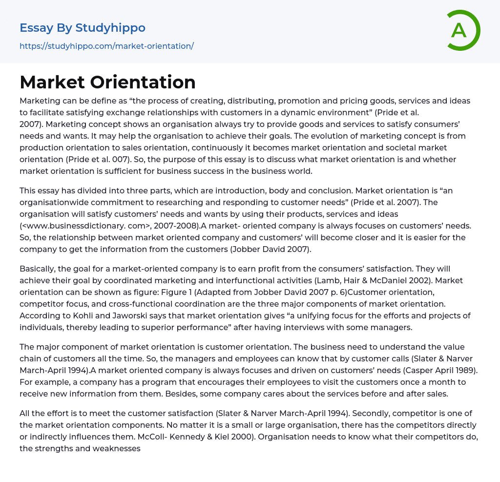 Market Orientation Essay Example