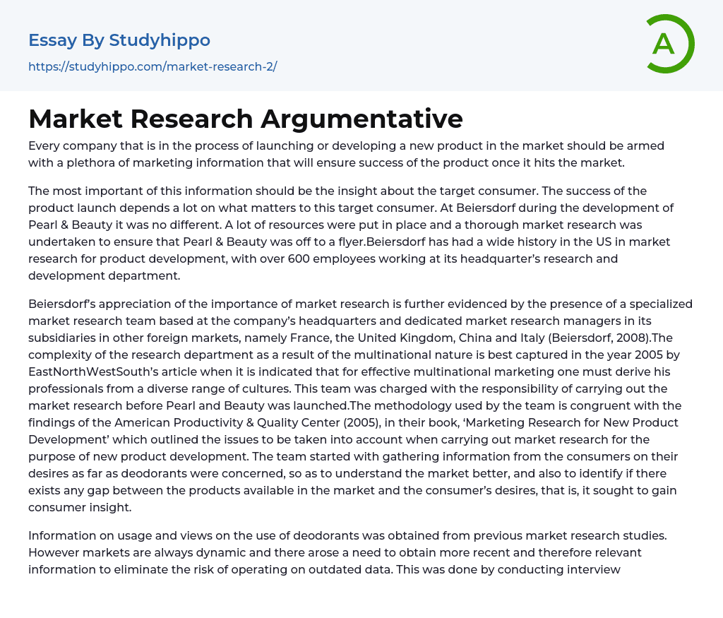 Market Research Argumentative Essay Example