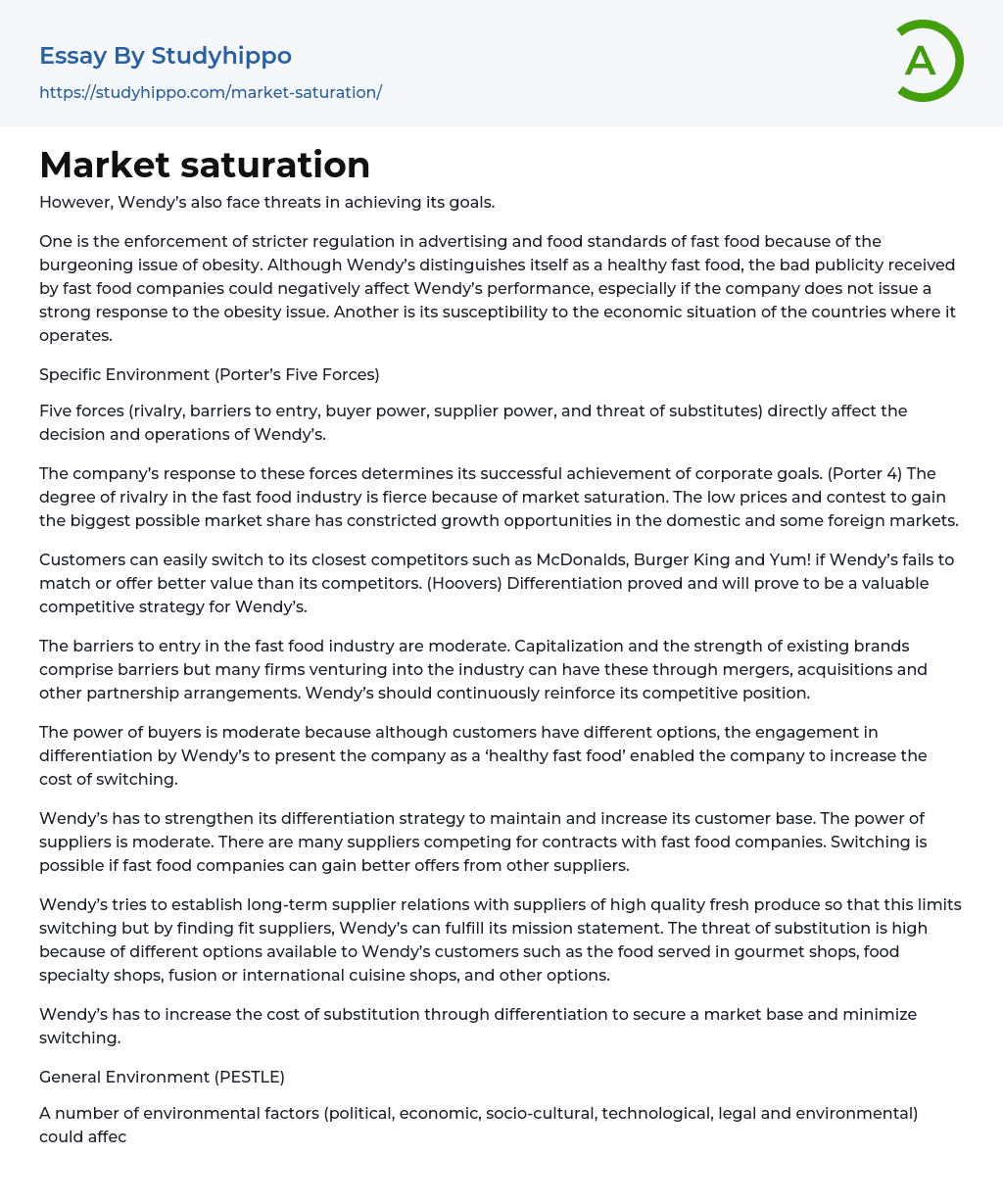 Market saturation Essay Example