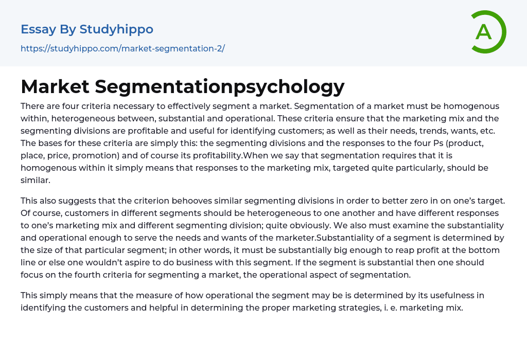 Market Segmentationpsychology Essay Example