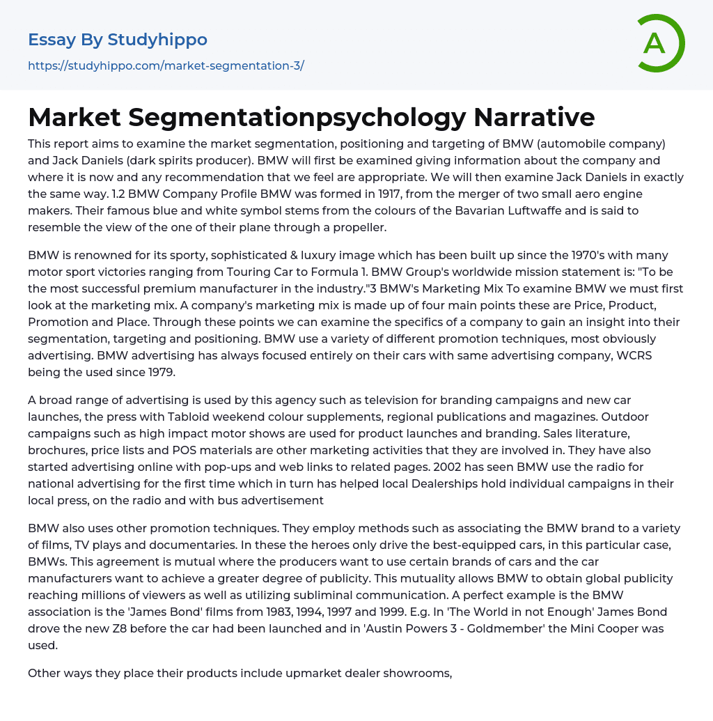 Market Segmentationpsychology Narrative Essay Example