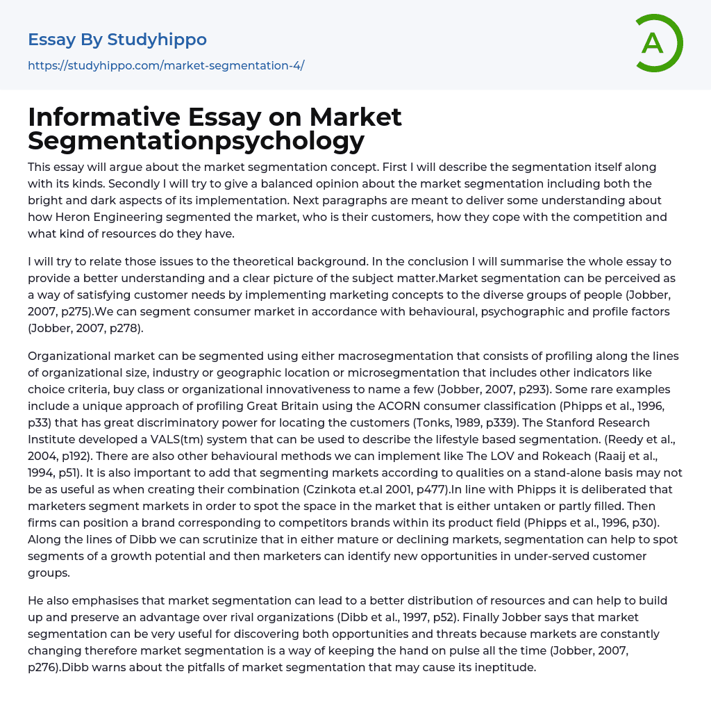 essay questions on market segmentation