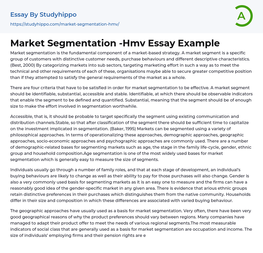 Market Segmentation -Hmv Essay Example
