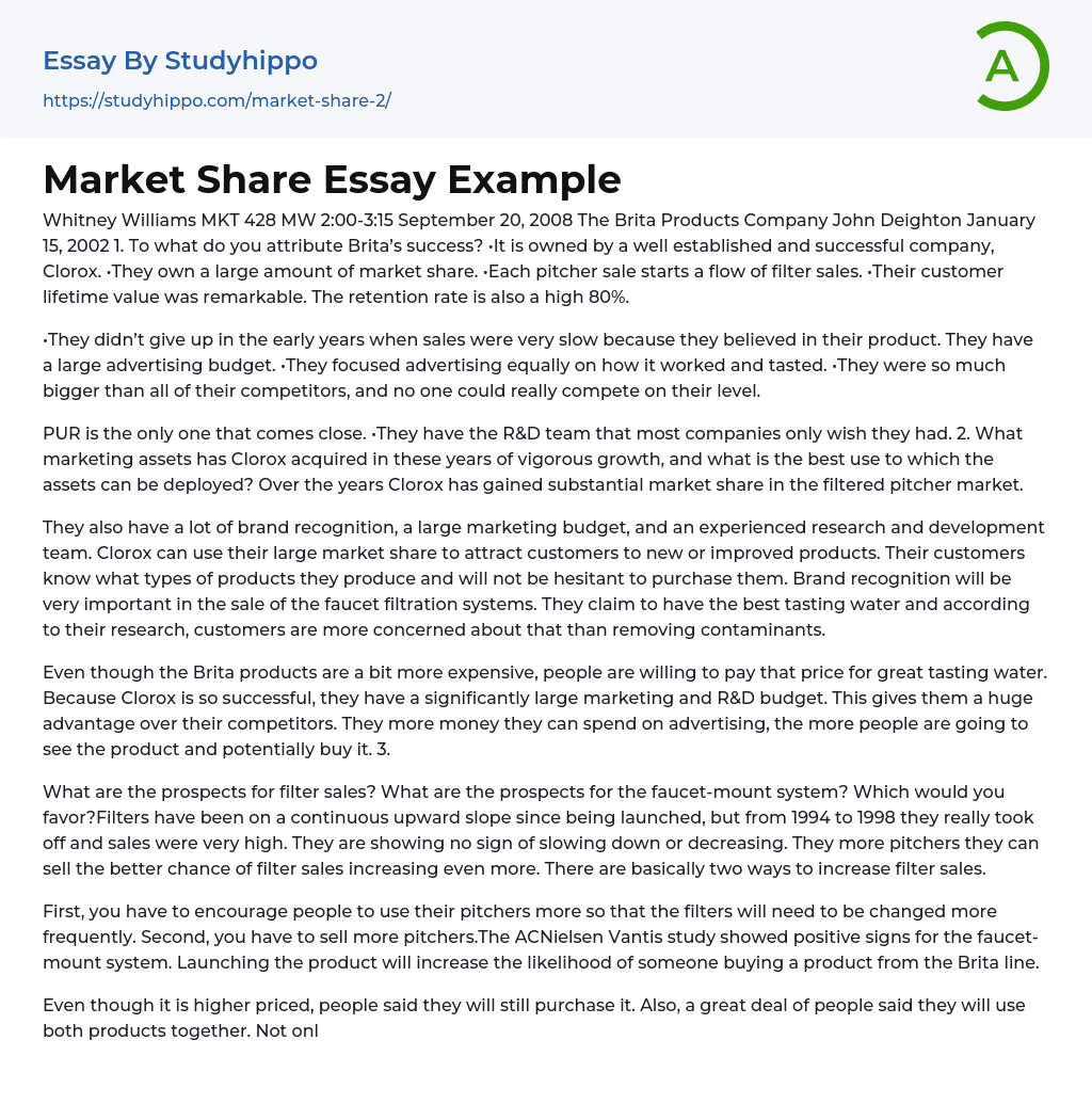 Market Share: The Brita Products Company Essay Example