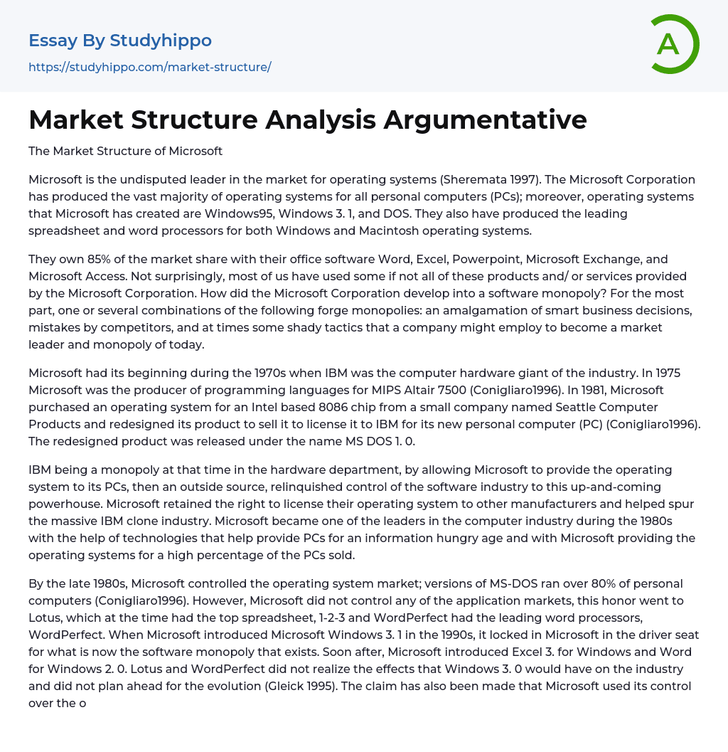 Market Structure Analysis Argumentative Essay Example