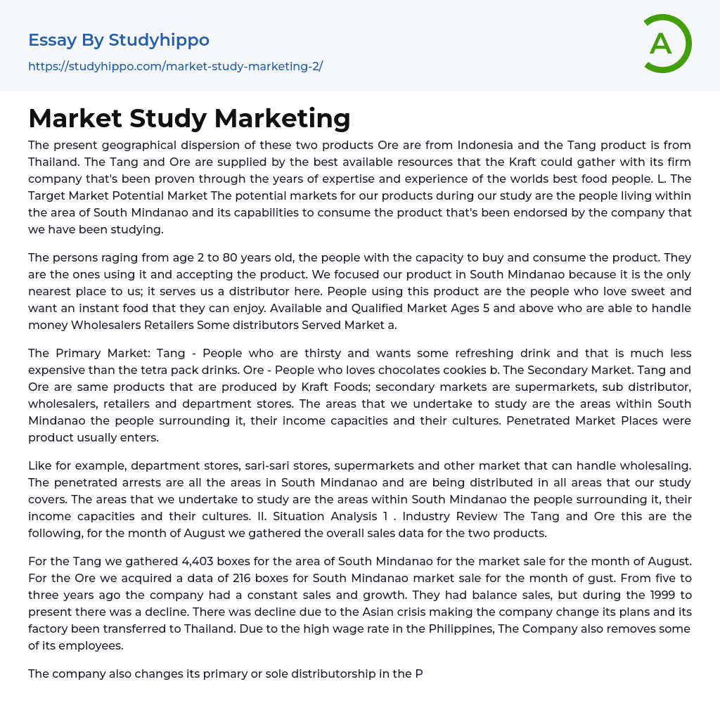 Market Study Marketing Essay Example