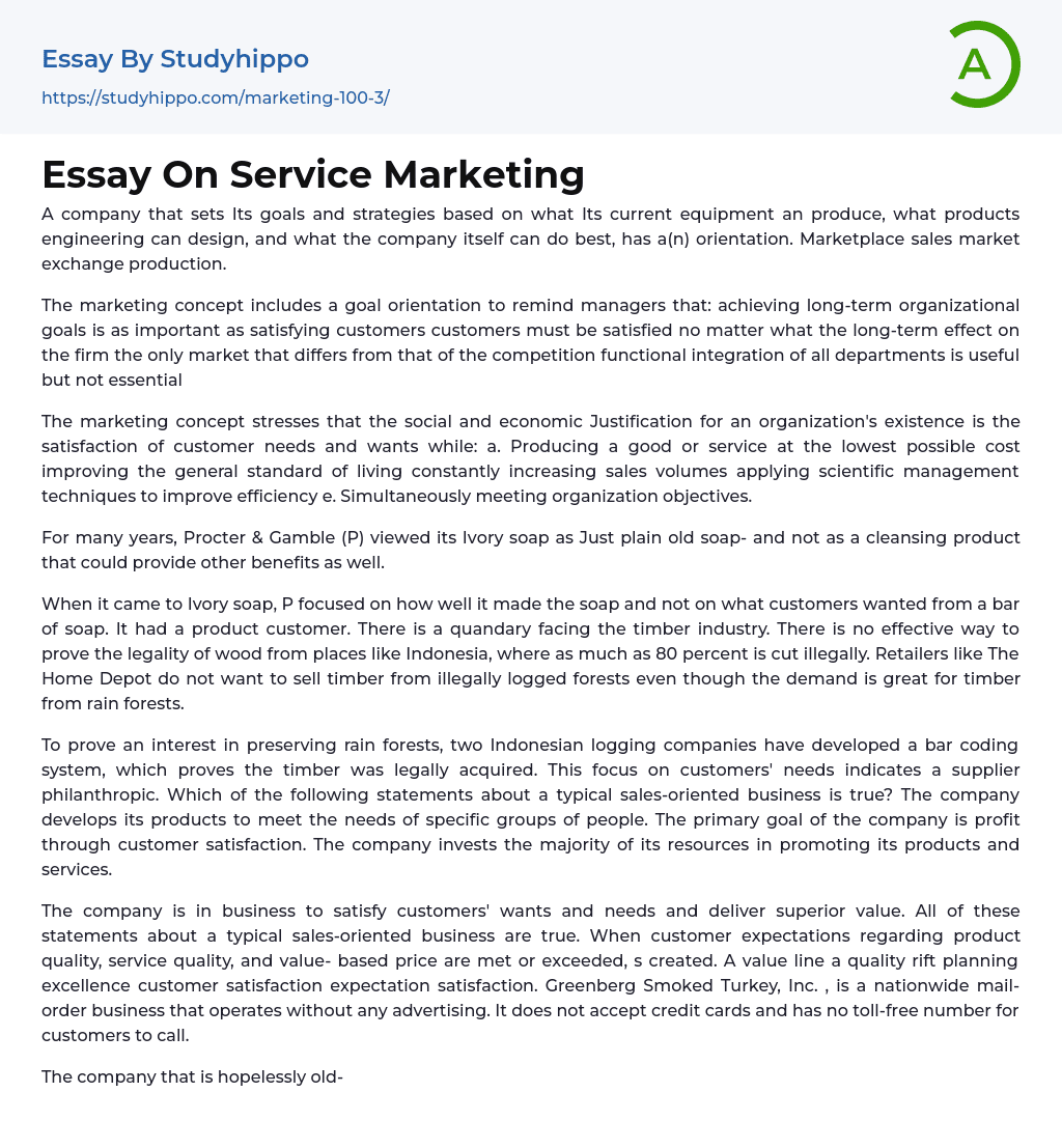 Essay On Service Marketing