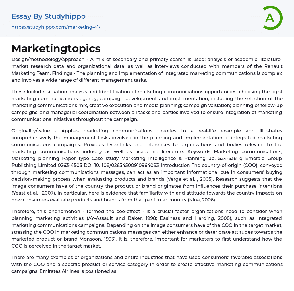 Marketingtopics Essay Example