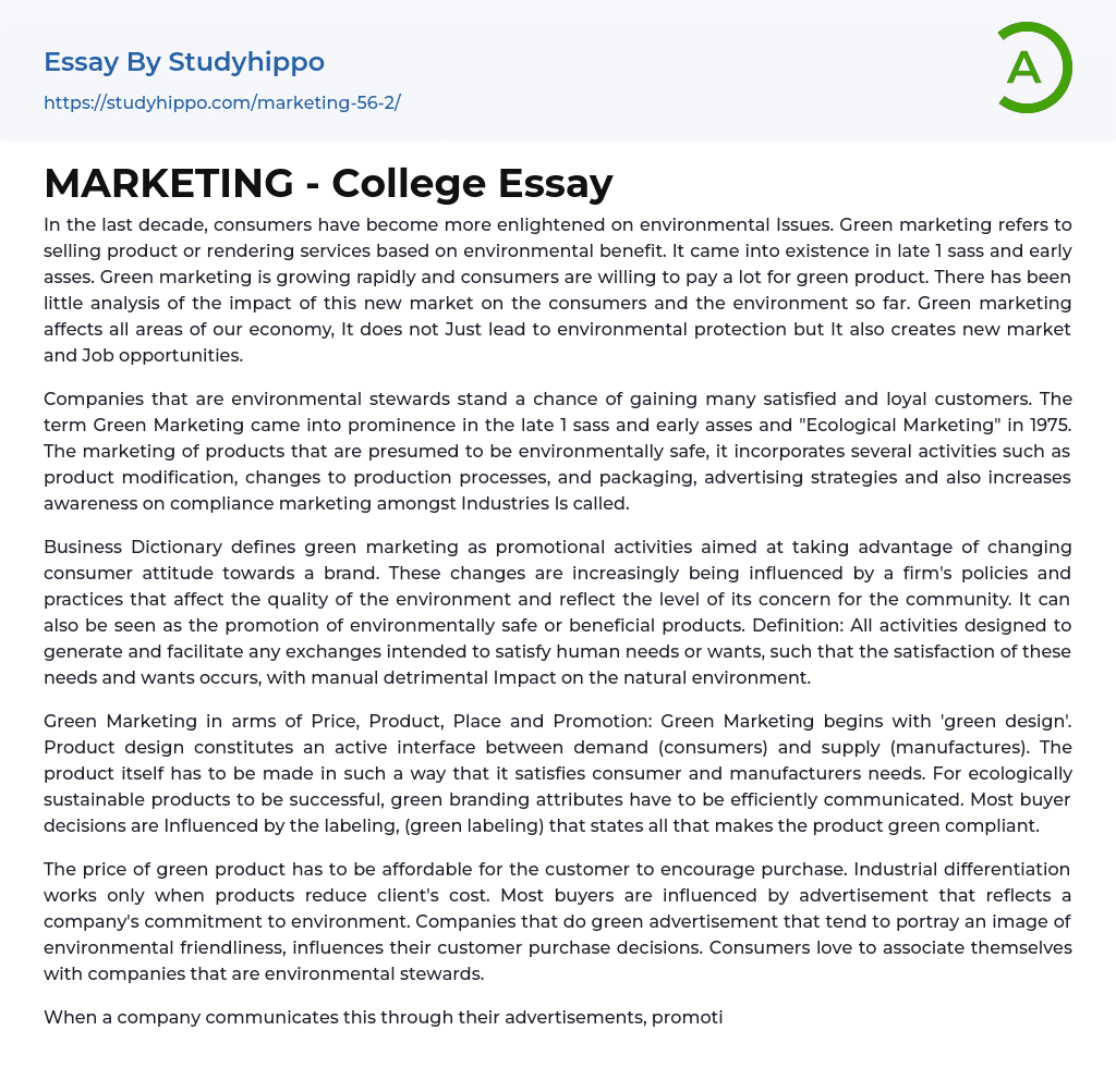 MARKETING – College Essay