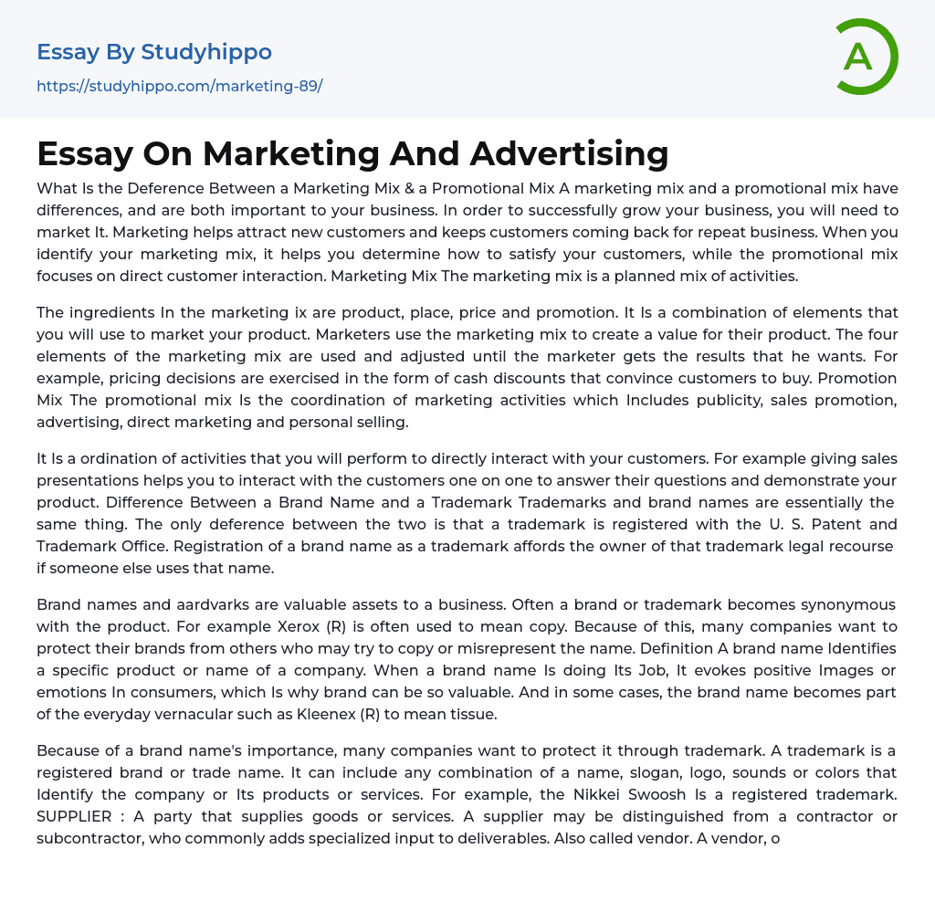 Essay On Marketing And Advertising