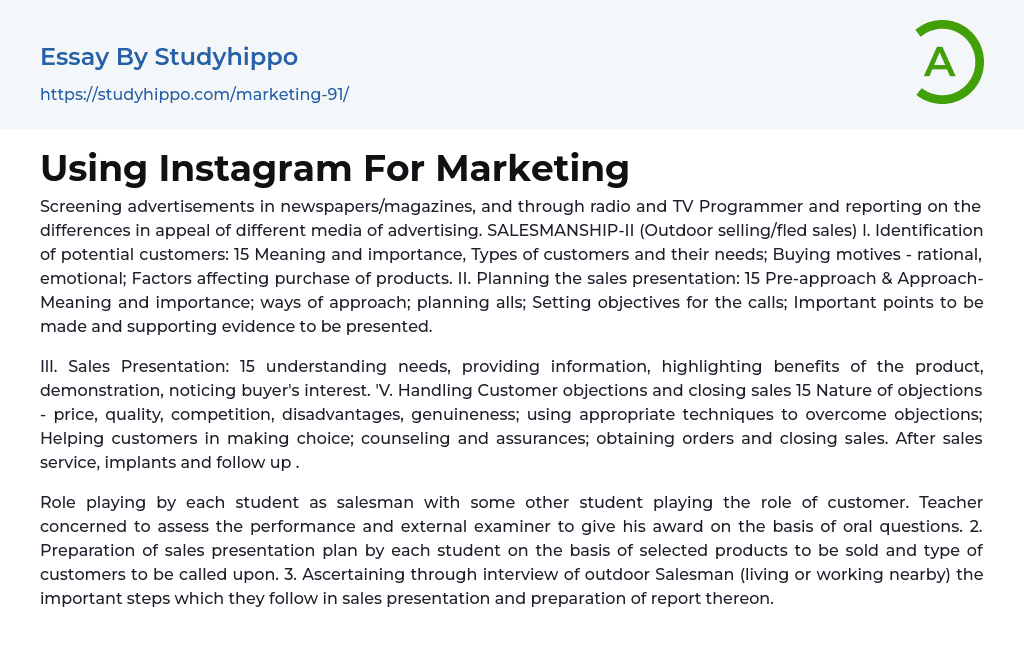 Using Instagram For Marketing Essay Example