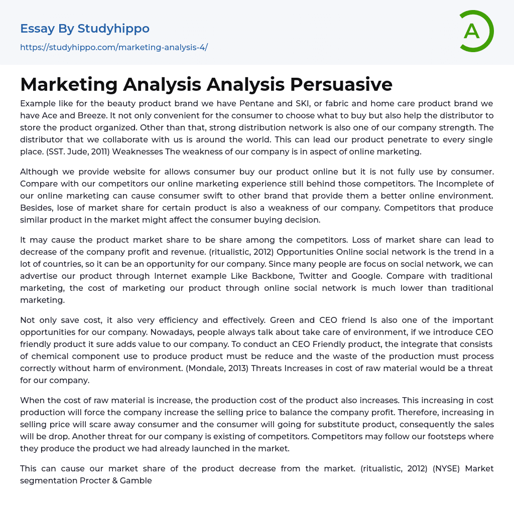 Marketing Analysis Analysis Persuasive Essay Example