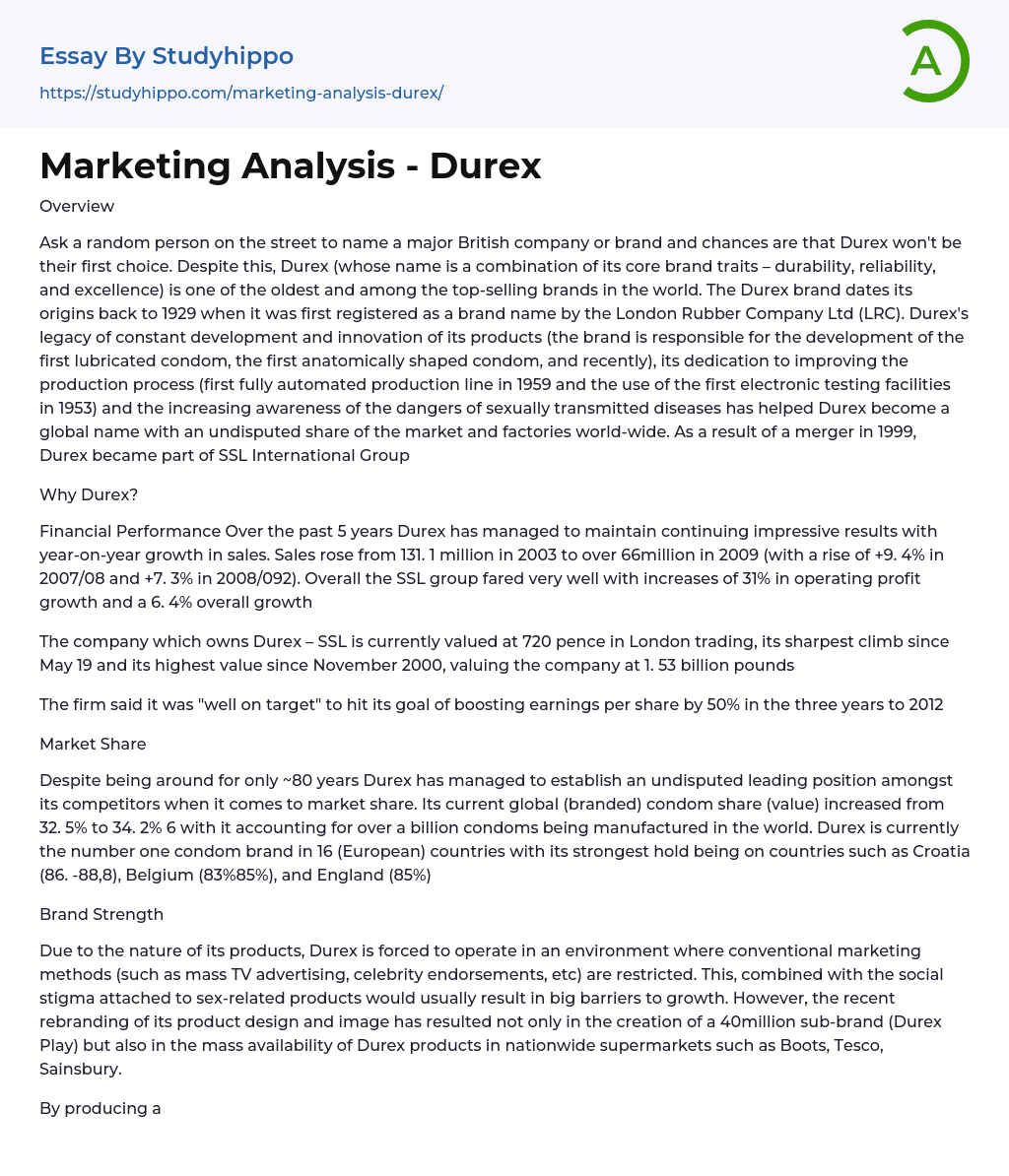 Marketing Analysis – Durex Essay Example
