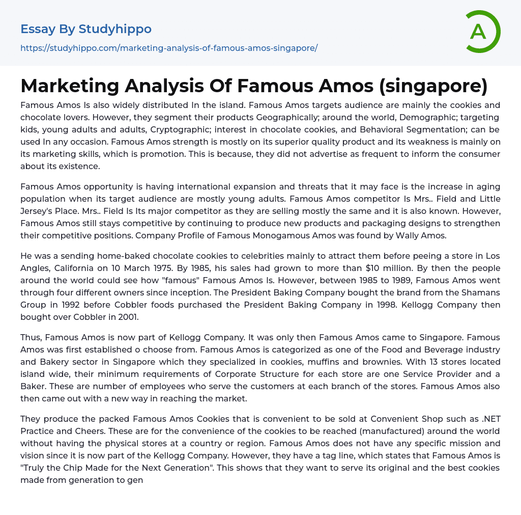 Marketing Analysis Of Famous Amos (singapore) Essay Example