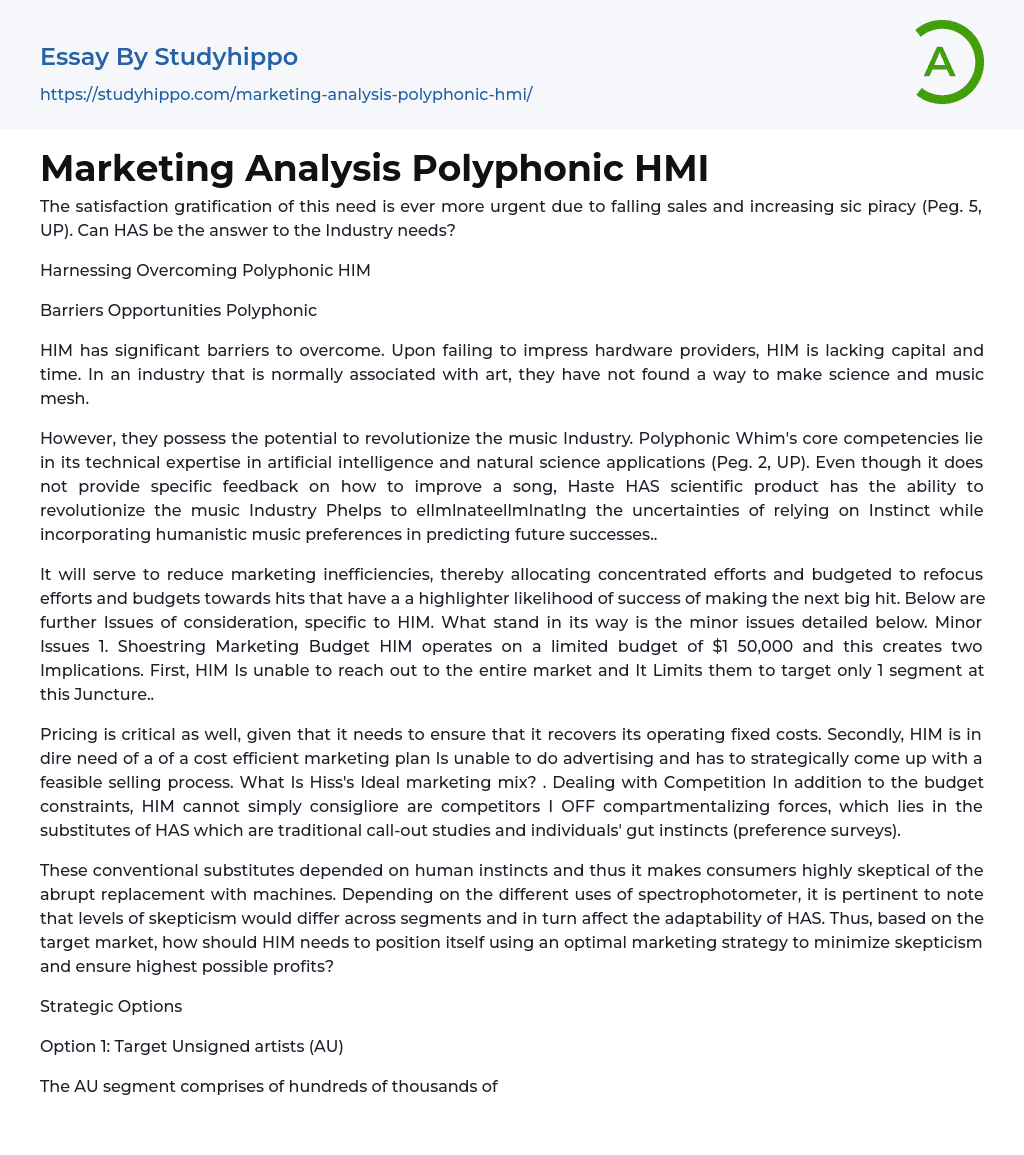 Marketing Analysis Polyphonic HMI Essay Example