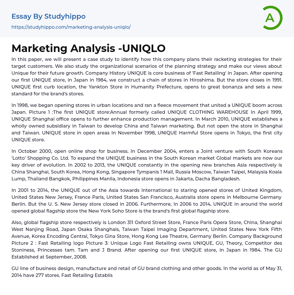 Marketing Analysis -UNIQLO Essay Example